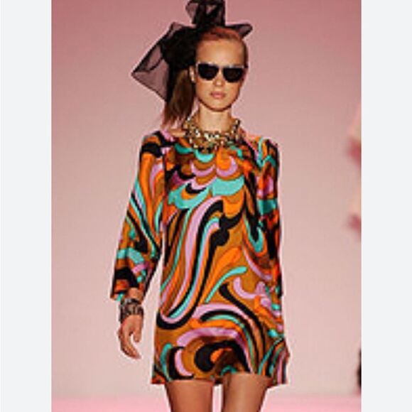 Milly New York Retro Kaleidoscope Multicolor Halter Dress w/ Open Back Size 6 - Picture 2 of 10